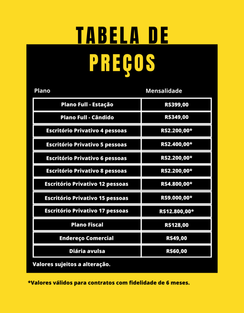 tabela de preços aldeia coworking em curitiba